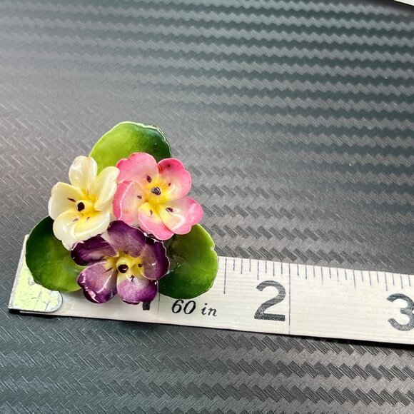 Cara China Staffordshire Floral Brooch Pin Purple Pink Flowers Porcelain MCM - Picture 6 of 7